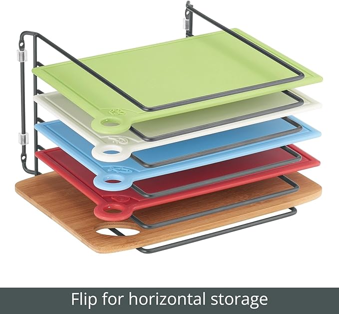 mDesign Pot Lid and Pan Rack — Metal Wire Rack for Cabinets, Pantries or Kitchen Surfaces — Freestanding Pan Stand with 5 Slots for Pans, Pots, Lids and Crockery — Dark Grey - Image 5