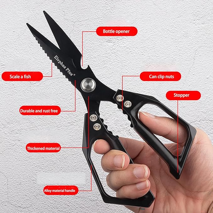 Multi-Purpose Rust Proof Kitchen Shears, Heavy Duty Meat Scissors, Dishwasher Safe, for Chicken, Vegetables, Steak, Fish Scaling & Bottle Opener(Red)