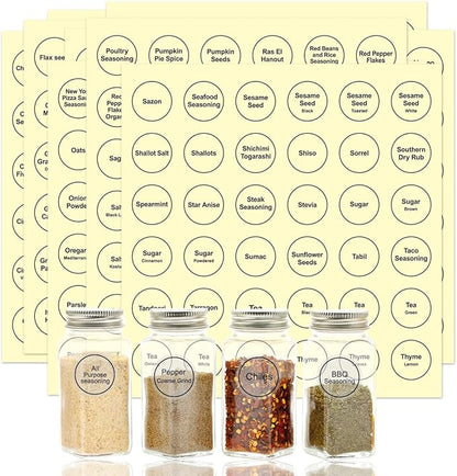 Spice Labels, 432Pcs Spice Labels Stickers 1.4in Waterproof Adhesive Round Preprinted Spice with Blank Label Black Tear Resistant Sticker for Kitchen Jars Caps Food Containers Organizers by LOPUROExquisiteAccessories
