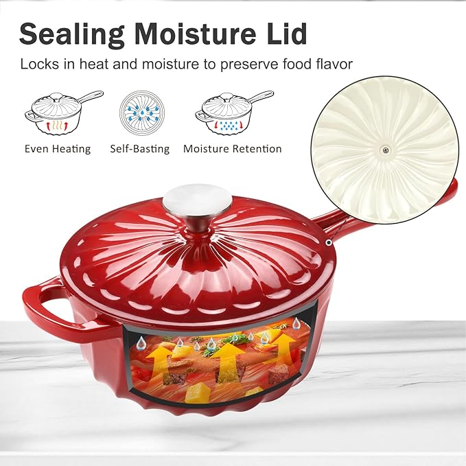 Enameled Cast Iron Sauce Pan, 2 Quart Enameled Saucepan with Lid, Small Cast Iron Pot for All Cooktops Making Pasta Sauce, Gravy, Puddings, Marinate, Boiling (Gradient Red)