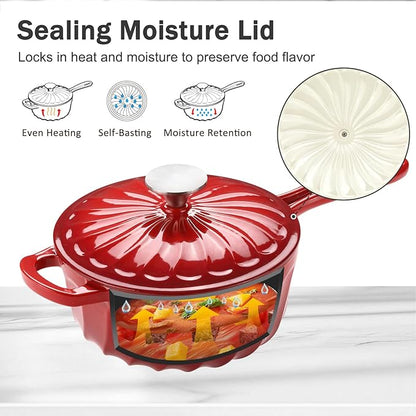 Enameled Cast Iron Sauce Pan, 2 Quart Enameled Saucepan with Lid, Small Cast Iron Pot for All Cooktops Making Pasta Sauce, Gravy, Puddings, Marinate, Boiling (Gradient Red)