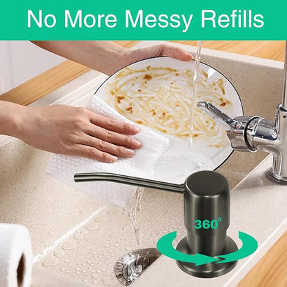 Soap Dispenser for Kitchen Sink, Built in Sink Soap Dispenser, Countertop Soap Dispenser Pump with 47" Extension Tube kit, No Need to Fill Little Bottle Again, Gray - Image 4