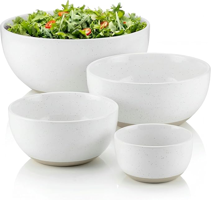 KooK Mixing Bowls, Ceramic Nesting Bowls, Stoneware Kitchen Bowls, For Prep, Serving, Dishwasher Safe, 18/40/90/140 oz, Set of 4, Moonstone by Kook