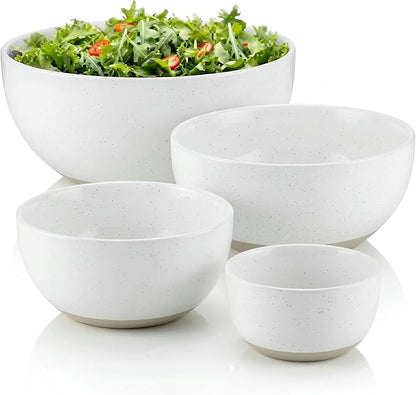 KooK Mixing Bowls, Ceramic Nesting Bowls, Stoneware Kitchen Bowls, For Prep, Serving, Dishwasher Safe, 18/40/90/140 oz, Set of 4, Moonstone by Kook