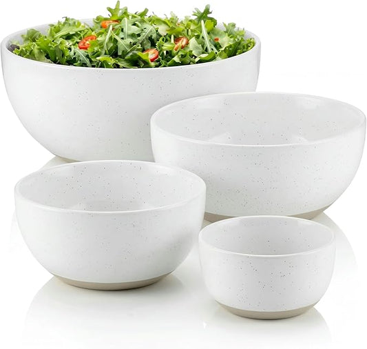 KooK Mixing Bowls, Ceramic Nesting Bowls, Stoneware Kitchen Bowls, For Prep, Serving, Dishwasher Safe, 18/40/90/140 oz, Set of 4, Moonstone by Kook