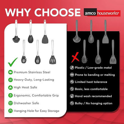 Amco 6-Piece Nylon Utensil Set - Heat-Resistant with Stainless Steel Handles - BPA-Free, Safe for Non-Stick Cookware - Dishwasher Safe Cooking Tools, Kitchen Essentials for Home & Restaurant Use - Image 7