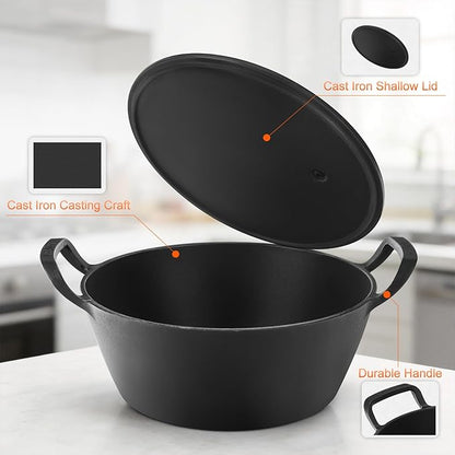 Onlyfire Cast Iron Dutch Oven, Heavy-Duty Dutch Oven Pot with Lid & Handle for Induction, Gas & Oven and Campfire, Cast Iron Skillet Cookware for Bread, Frying, Baking, 5.5 Quart