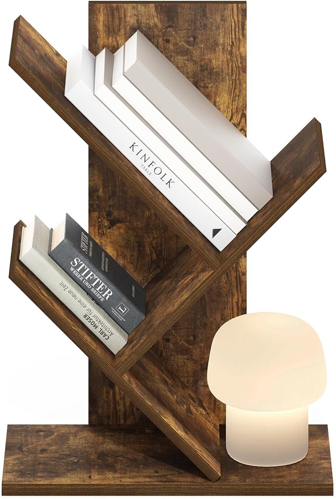 Furinno Tree Book Shelf, 3-Tier Bookshelf with Angled Open Shelf, Tree Bookcase for Room Decor, 8.4 x 15.7 x 21.3, for Organization and Storage, for Living Room, Bedroom, Home Office, Amber Pine | Furinno, Tree Bookshelf, 3-Tier, Floor Standing, Tree B... - Image 5