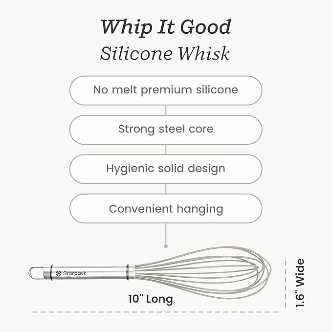 Starpack 'Whip it Good' Silicone Whisk for Nonstick Cookware - Non Scratch, 9.8" Whisk Heat Resistant 600°F - Kitchen Whisks for Cooking, Baking & Stirring - Silicone Coated Durable Rubber Egg Whisks - Image 4
