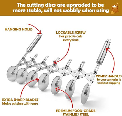Juome 7 Wheel Pastry Cutter with Handle, Multi-Round Wheel Pasta Dough Cutter Roller Stainless Steel Pizza Slicer Accordion Pastry Knife Divider Tool - Image 5
