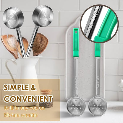 4 Ounce Stainless Steel Perforated Portion Control Ladle Spoon - 4Pcs Pizza Sauce Serving Spoons Portion Ladle for Sauces, Perfect for Weight Watchers, Buffets, Parties