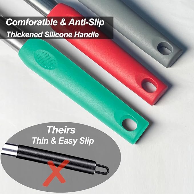 2 Pack Spatulas, Solid & Slotted Silicone Spatula Set, Stainless Steel Handle Coated with Silicone, Non Stick Turners, Heat Resistant Rubber Spatulas for Fish, Eggs, Pancakes, WOK, Teal - Image 7