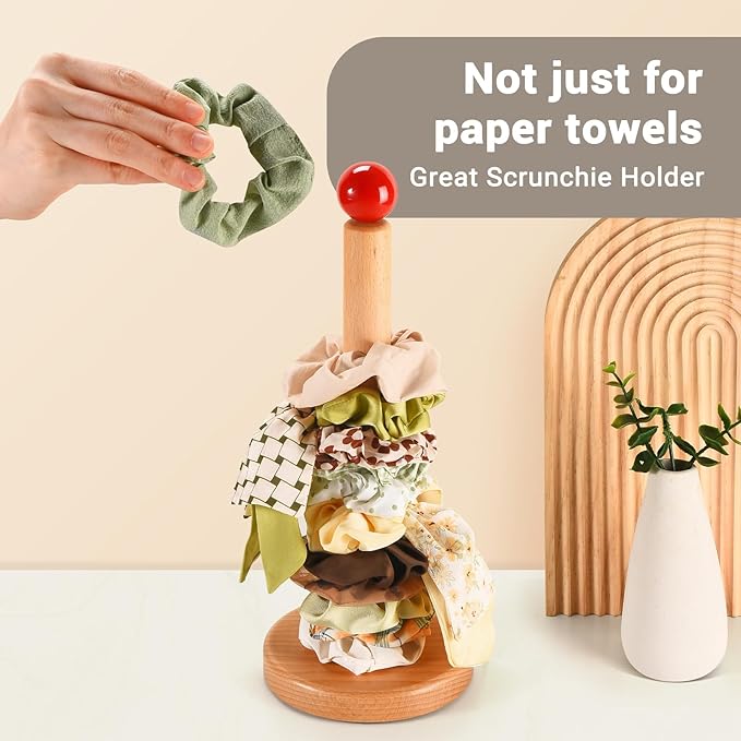 Paper Towel Holder, Wooden Kitchen Roll Stand (Red Ball)