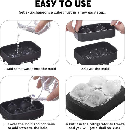 2 Pack Halloween Ice Cube Molds, Halloween Reusable Ice Cube Tray for Freezer, Black Silicone Ice Cube Tray with Lid, 3D Skull & Sphere Ice Cube Molds for Whiskey, Cocktails, Homemade Cold Drinks