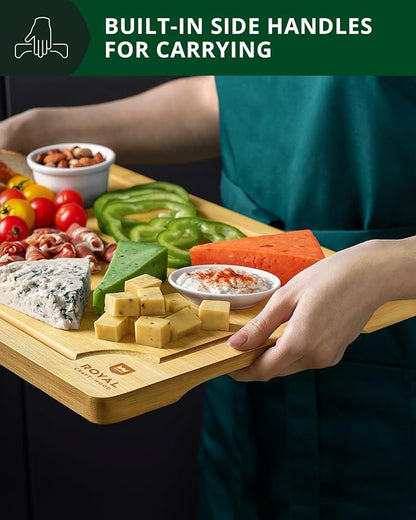 ROYAL CRAFT WOOD Wooden Cutting Boards for Kitchen Meal Prep & Serving - Bamboo Wood Serving Board Set with Deep Juice Groove Side Handles - Charcuterie & Chopping Butcher Block for Meat - Image 8