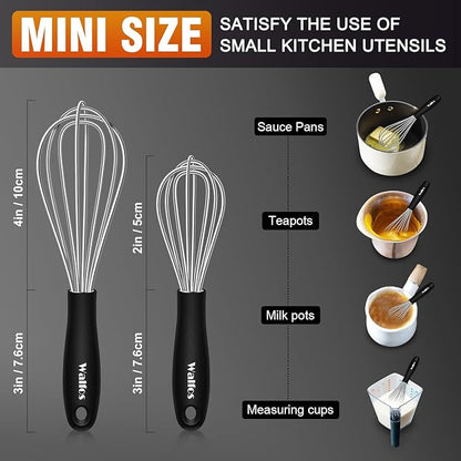 Walfos Mini Stainless Steel Whisk for Cooking - Heat Resistant Kitchen Whisks for Non-stick Cookware, Balloon Egg Beater Perfect for Blending, Whisking, Beating, Frothing & Stirring, 5+7in/12+17cm - Image 3