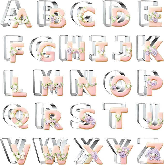 Letter Cookie Cutters Shapes Large 3 Inch - 26 Pcs Stainless Steel Alphabet Letter Cookie Cutter Set Fondant Biscuit Fruit Dough Mold Tools for Sandwich, Birthday, Christmas, and Holiday Party