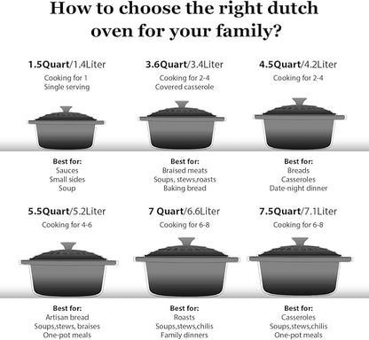 Overmont Enameled Cast Iron Dutch Oven - 7QT Pot with Lid Cookbook & Cotton Potholders - Heavy-Duty Cookware for Braising, Stews, Roasting, Sourdough Baking grey - Image 7