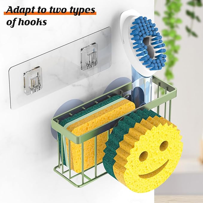 MURLONG Sponge Holder Smiley Face,Sink Caddy,Sink Organizer with 2 Suction Cups/1 Adhesive Strips,Designed for Sponge,Soap,Dish Brush,Scrubber - Green - Image 3