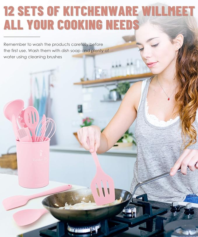 Kitchen Utensils Set-12 Pieces Silicone Cooking Utensils Set (Dishwasher Safe) 392°F Heat Resistant Spatula Set, Nonstick Cookware - Image 7