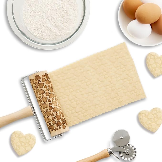 Mrs. Anderson’s Baking Mini Embossing Rolling Pin, Hearts Design, Poplar Wood and Chrome-Plated Iron - Image 4