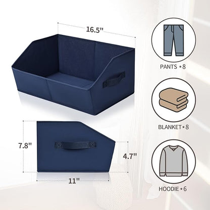Homsorout Clothes Organizers and Storage - Fabric Storage Bins with Handles, Storage Baskets for Organizing, Trapezoid Storage Cubes for Blankets, Towels, Office, 6 Pack, Navy Blue - Image 2