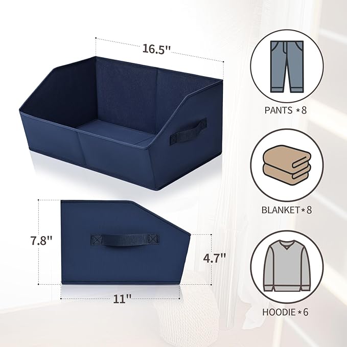 Homsorout Closet Baskets for Shelves Trapezoid - Decorative Storage Baskets with Handle, Closet Bins for Organization, Shelf Storage Bins for Clothes, Books, Home, Office, 3 Pack, Navy Blue - Image 2