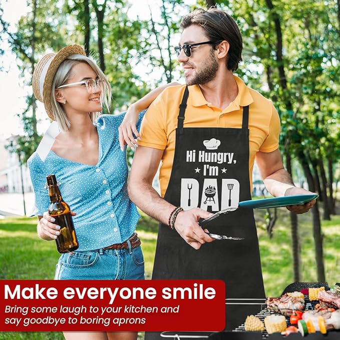 SANDJEST Funny Mens Aprons with Pockets for BBQ Grilling Cooking Grandpa Husband Apron for Birthday Christmas Father's Day