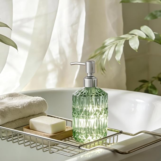 AmazerBath Soap Dispenser, Green Glass Soap Dispenser with Pump Stainless Steel, 14.2OZ Refillable Hand Bottles Bathroom Kitchen, 1 Pack - Image 8