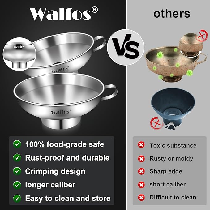 Walfos 2 Pack (4in & 5.5in) Stainless Steel Wide-Mouth Funnel with Handle for Wide and Regular Mason Jars Canning Jars, Wide-Mouth Funnels for Kitchen Use,Transferring Liquid and Dry Ingredients - Image 2