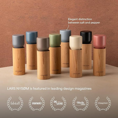 LARS NYSØM Wooden Salt and Pepper Grinder Set Manual with Tray - Salt and Pepper Mills with Adjustable Ceramic Grinder - Elegant Beechwood Pepper and Salt Mill Set for Dining Table (Stone Blue)