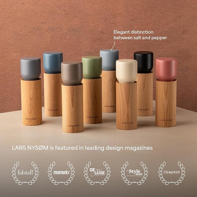 LARS NYSØM Wooden Salt and Pepper Grinder Set Manual - Salt and Pepper Mills with Adjustable Ceramic Grinder - Elegant Beechwood Pepper and Salt Mill Set for Dining Table (Sage Green)
