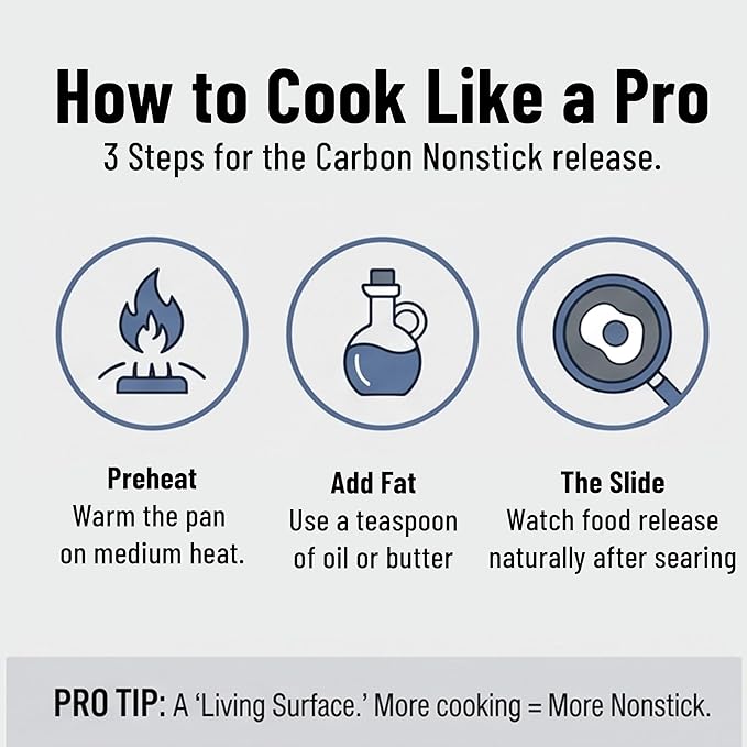 Misen Carbon Nonstick™ Skillet - Nitrided Carbon Steel - Professional Alternative to Teflon - 1100°F High Heat Ready - Easy Release - Induction, Oven, & Grill Safe - 8 Inch