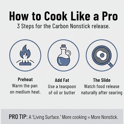 Misen Carbon Nonstick™ Skillet - Nitrided Carbon Steel - Professional Alternative to Teflon - 1100°F High Heat Ready - Easy Release - Induction, Oven, & Grill Safe - 8 Inch