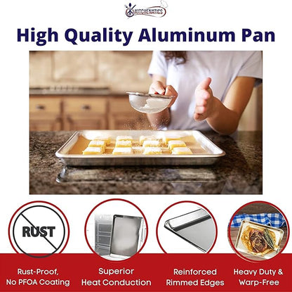 KITCHENATICS Aluminum Half Sheet Size Baking Pans, Nonstick Cookie Sheets for Baking, Oven Safe Baking Sheet Pans, Heavy Duty 1/2 Commercial Baking Sheets for Oven - 13.1" x 17.9" IN, Set of 2