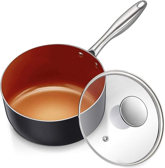MICHELANGELO Nonstick 2 Quart Sauce Pan with Lid, Ultra-Nonstick Copper Sauce Pot 2 Qt, Ceramic Saucepan with Lid, Small Pot with Ergonomic Handle, Induction Compatible, Oven Safe by Michelangelo