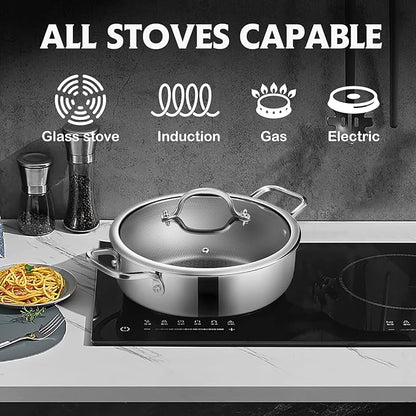 Saute Pan Set,Hybrid Non Stick 5 Quart Everyday Braiser pan,10 inch skillet,8 inch skillet,Chicken Fryer, PFOA Free Cookware,Deep Frying Pans with Lid,Dishwasher and Oven Safe,Works on All Cooktops - Image 6