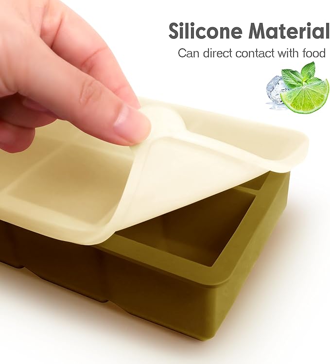Silicone Ice Cube Trays with Lids,Large Square Ice Cube Molds for Freezer, Whiskey, Cocktail, Stackable Flexible and Reusable & Easy Release BPA Free (2 Pack&Dark Gray and Army green) - Image 5