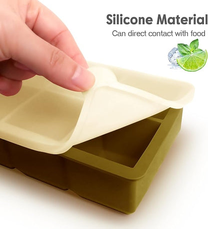 Silicone Ice Cube Trays with Lids,Large Square Ice Cube Molds for Freezer, Whiskey, Cocktail, Stackable Flexible and Reusable & Easy Release BPA Free (2 Pack&Dark Gray and Army green) - Image 5