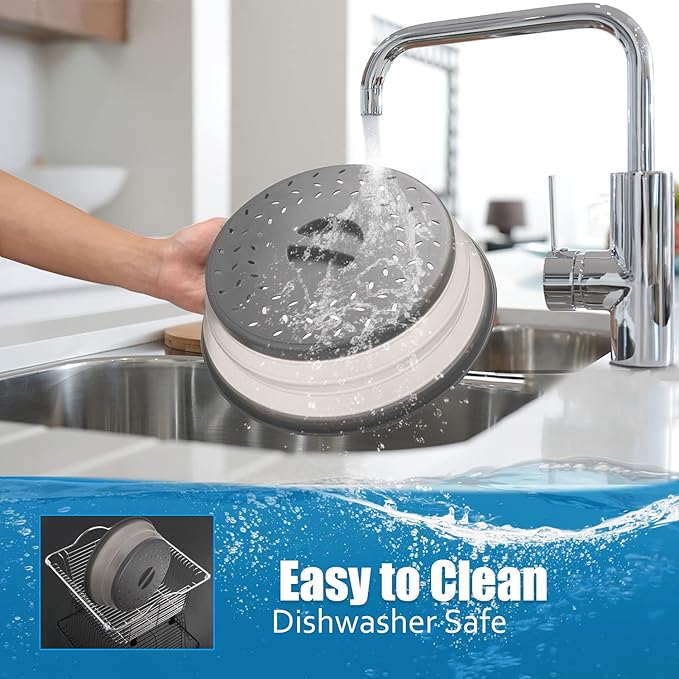Microwave Cover for Food, Collapsible Microwave Splatter Cover Made of TPR Dishwasher-Safe BPA Free Grey