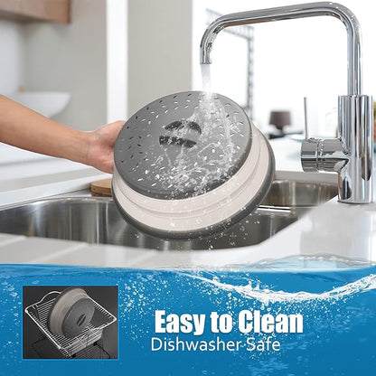 Microwave Cover for Food, Collapsible Microwave Splatter Cover Made of TPR Dishwasher-Safe BPA Free Grey