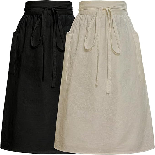Cotton Linen Half Apron for Women Vintage Waist Apron Ruffle Plain Bright Color for Cooking Painting Artwork