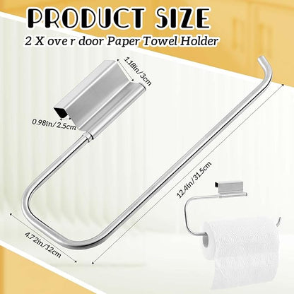 Yaocom 12.4 Inches Cabinet Door Paper Towel Holder Camper Under Sink No Drilling Paper Towel Storage and Dispenser for RV Kitchen Bathroom Laundry Room, Stainless Steel(Silver,2 Pcs)