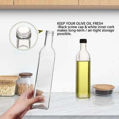 AOZITA [2 PACK] 17 oz Glass Olive Oil Dispenser Bottle Set - 500ml Clear Oil & Vinegar Cruet Bottle with Pourers, Funnel and Labels - Image 3