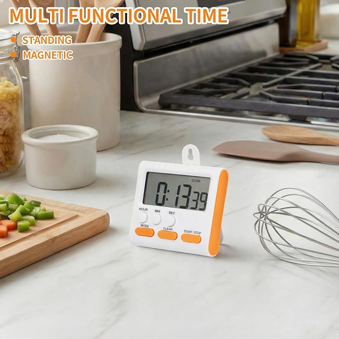 Mudder 3 Pack Digital Kitchen Timer for Cooking, Large Digits, 24 Hour Magnetic Backing Stand Kitchen Timers Clock for Classroom Kids Teachers, Loud Alarm and Large Screen (Orange) - Image 4