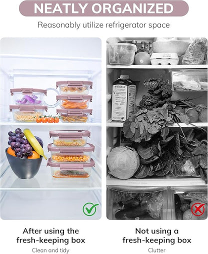 2-Pack Glass Food Storage Containers with Tempered Lids (21.3oz/2.7cup) - Airtight Snap Lock, Microwave & Oven Safe (-4℉~ 950°F), Freezer to Baking Dish, BPA-Free, Gift Box (Pink)