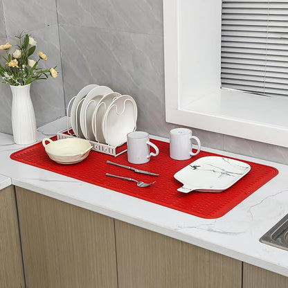 MicoYang Silicone Dish Drying Mat for Multiple Usage,Easy clean,Eco-friendly,Heat-resistant Silicone Mat for Kitchen Counter or Sink,Refrigerator or Drawer Liner Red 5XL 36inches x 18inches - Image 6
