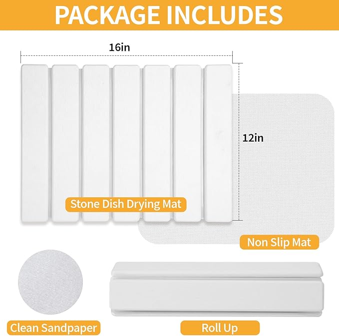 Stone Dish Drying Mat for Kitchen Counter, 16''×12'' Quick Dry Stone Dishes Mats Foldable Water Absorbing Diatomaceous Earth Drying Organizer Mat for Dishes Utensils Bottles Any Countertop(White) - Image 4