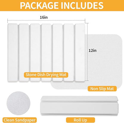 Stone Dish Drying Mat for Kitchen Counter, 16''×12'' Quick Dry Stone Dishes Mats Foldable Water Absorbing Diatomaceous Earth Drying Organizer Mat for Dishes Utensils Bottles Any Countertop(White) - Image 4