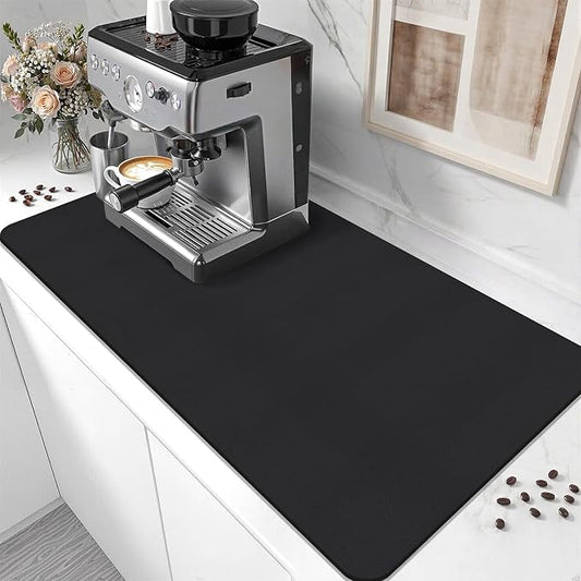 Coffee Mat,Absorbent Dish Drying Mat for Kitchen Counter,Coffee Bar Mat,Non-Slip Rubber Backed,Hide Stains & Quick Dry,for Espresso Machine,Coffee Station,Cups & Sink,17" x 32"(Black)